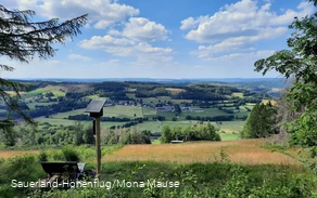 Ein Waldsofa steht an der Nordhelle mit einer Installation zum Hören von Gedichten über Wolken